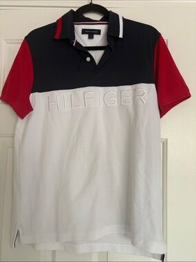 Tommy Hilfiger Men’s Colorblock Polo — Navy, White & Red